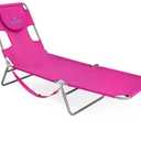 Ostrich Beach Lounge Chair, Folding & Reclining Outdoor Chaise Lounger, Pink - Portable Adjustable Recliner Chair for Lawn, Pool, Patio, Garden, and Yard