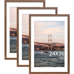 YESKAY 24x36 Picture Frame Brown Set of 3, Display Pictures 20x30 with Mat or 24 x 36 Without Mat, Poster Frames 24x36 for Wall Hanging Horizontal and Vertical