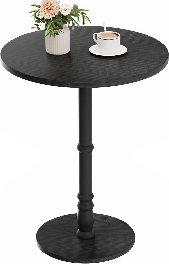 Homleke 16" Round Side Tables, Solid Wood Pillar with Wood Top & Base, Small Drink Accent Table for Living Room, Bedroom, Sofa & Office, Easy Assembly, Black