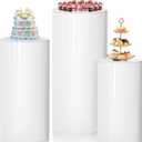 3Pcs White Cylinder Pedestal Stands, Thickened PVC Round Pedestal Display Plinth Pillars for Wedding Birthday Babyshower Decoration Art Decor