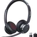 Wireless Headset with Mic for Work, USB A/C Dongle, Bluetooth 6.0 Headset with AI Noise Cancelling Microphone, Wireless Headphones with Mic Mute & 65H, Wireless Headset for PC/Computer/Laptop/Teams