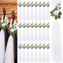 24 Set Large Wedding Hydrangea/Gardenia Flowers with Long Tulle Tails, 31.5inch Church Chair Aisle Wedding Pew Decoration for Bridal Shower Reception Birthday Anniversary (Gardenia)