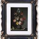 8x10 Vintage Picture Frame with Embossed Flower Design, Black Ornate Frame for 8x10 or 5x7 Pictures with White Mat, Hand-Crafted Resin Antique Frames for Tabletop & Wall Hanging, Home Decor (Black)