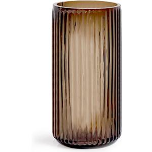 Muyan 7.5" Flower Vase for Decor Ribbed Glass Vase Modern for Centerpieces Desktop Home Office Dining Living Room Wedding (Amber) (Coffee)