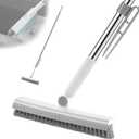 Floor Scrubbing Brush with 57" Adjustable Long Handle,3 in 1 Living Grout Brush with Squeegee,V-Shape Stiff Brush Bristle,Heavy Duty Bathroom Cleaning Brush for Tile,Deck,Patio,Wall,Garage,Kitchen