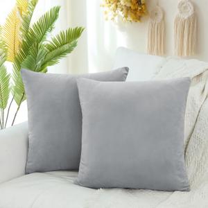 QUORGVES Decorative Pillow Covers 16x16 Inch Pack of 2 Throw Pillows for Couch Living Room Bed Bedroom Soft Decor Velvet Square Light Gray Throw Pillow Covers 16 x 16