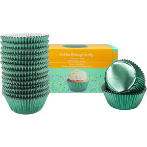 Standard Cupcake Liners Light Green Foil Muffin Liners250 PcsChristmas Liner,Greaseproof & No Smell Aluminum Foil Muffin Baking Cup,Cupcake Holder by GoldenBakeryFamily (Light Green)