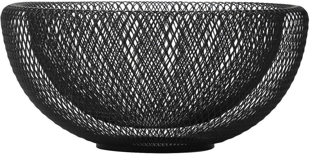 IBWell Metal Wire Woven Fruit Storage Bowl Basket for Kitchen, Large Black Mesh Fruit Stand, for Apple, Pineapple, Banana, Orange, Lemon, Pear, Strawberry, Watermelon (Black, Nomal)  