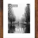iRahmen 9x11 Picture Frame with HD Tempered Glass, Display Pictures 7x9 with Mat or 9 x 11 Without Mat, Wood Photo Frames for Tabletop and Wall Mount (Dark Brown, 1 Pack)