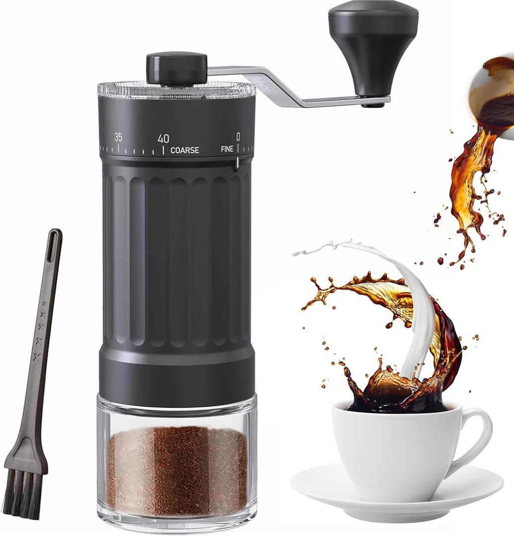 Manual Coffee Grinder, 40 External Adjustable Settings, Portable Conical Ceramic Burr Coffee Bean Grinder, 30g Hand Crank Coffee Mill for Espresso, Pour Over, French Press, Travel, Camping, Office