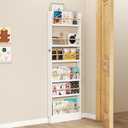 6 Tier Behind The Door Bookshelf, Space Saving Behind The Door Bookcase Wooden Kids Wall Bookcase for Bedroom Living Room Playroom (White)