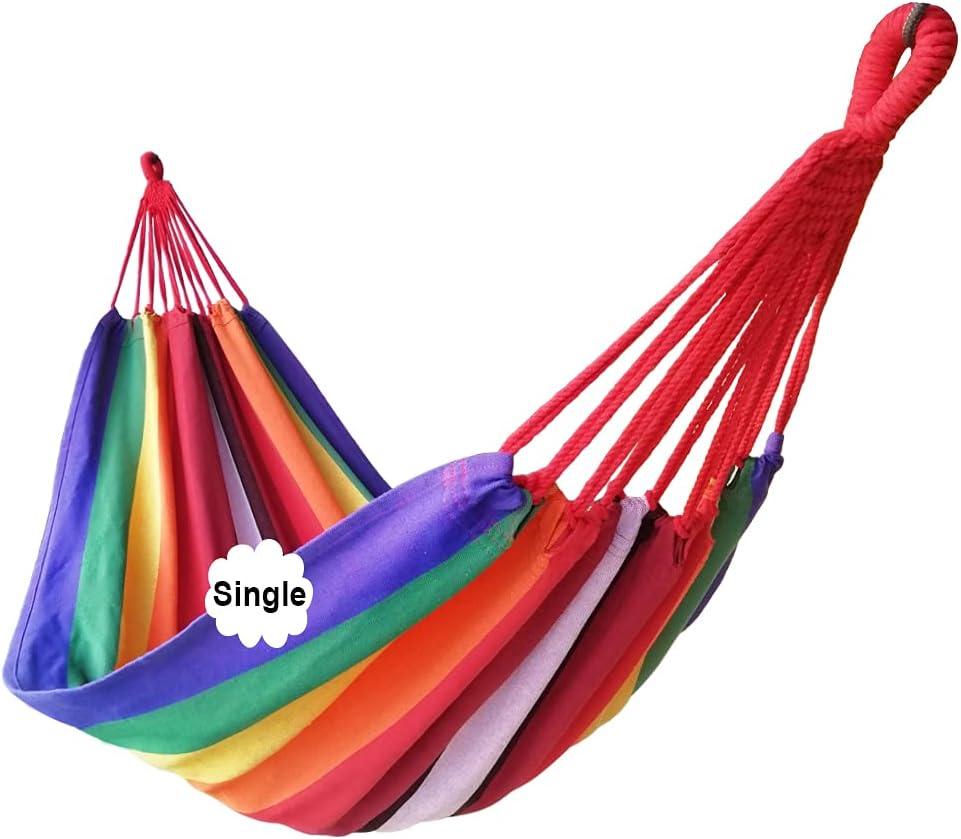 Brazilian Single Hammock 1 Person Canvas 200X100cm Total Length 310cm Load 250kg Cotton Hammock for Garden Backyard Outdoor and Indoor Full Color, Single