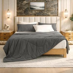 Cozy Bliss Cooling Comforter Queen Size, Cooling Blankets for Hot Sleepers and Night Sweats, Charcoal Gray Summer Comforter for Queen Size Bed, Breathable Soft Lightweight Silk Smooth, Charcoal Gray, Queen(90"*90")