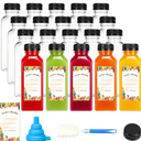 Moretoes 20pcs 12oz Plastic Juice Bottles with Caps, Empty Reusable Drink Containers with Labels, Clear Juice Bottles for Juicing Milk Smoothie Drinking and Other Beverages