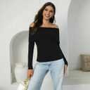 Women's Autumn Sweater, 2026 Casual Long Sleeve Off-The-Shoulder Strapless Knitted Sweater, Pullover Sweater (Medium, Black)