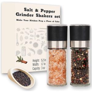 ErrandsHelper Salt and Pepper Grinder Set - Spice Shakers with Adjustable Coarseness for Kitchen Seasoning (1.7 inches x 5.1 inches)