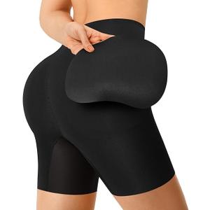 Nebility Women's Butt Lifting Shapewear - Built-in Hip & Butt Pads Mid-Rise Padded Shaper Shorts Booty Enhancer Lifter Beige Size L