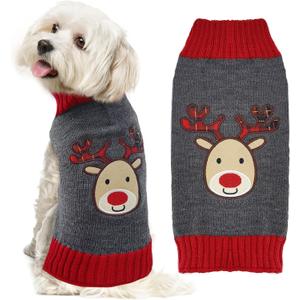 Dog Christmas Sweater Xmas Pet Clothes Cute Gray Reindeer Holiday Puppy Cat Costume New Year Gifts for Small Medium Large Dogs Jumpers (S, Gray Reindeer) (B-Grey Reindeer)