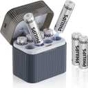 Philips Rechargeable AA Lithium Batteries with Charger 8 Pack - 1.5V 3000mWh High Capacity Li-ion Double A Batteries 1200 Cycles Fast Charging for Xbox/Blink/Solar Lights