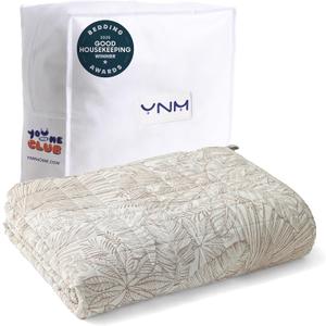YnM King Size Linen Weighted Blanket for Adults (88x104 Inches, 50 Pounds, Palm Tree), Exclusive Smallest Compartments with Glass Beads, Extra Heavy Bed Blanket for Two Persons on Queen or King Bed, 88 in x 104 in 50 lb