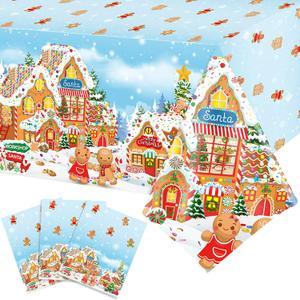 Tiamon 3 Pcs Gingerbread Man Tablecloths Plastic Christmas Gingerbread Table Covers Waterproof Xmas Table Cloths for Christmas Family Gathering Winter Holiday Birthday Party Supplies, 108 x 54 Inch