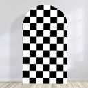 Arch Backdrop Covers Racing Checker Texture Black and White Chiara Arch Backdrop Cover for Baby Shower Birthday Party (6.6FT)
