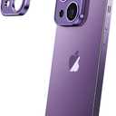 Losin Compatible with iPhone 15 Case with Camera Lens Protector, Aluminum Metal Frameless, Borderless Design, Slim Thin & Lightweight, Shockproof Protective Bumper Cover, for Women and Men (Purple)