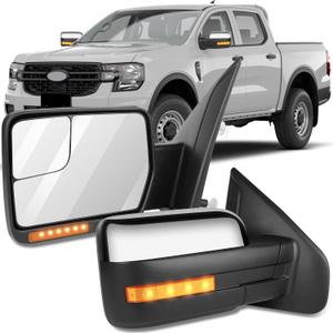 OCPTY Tow Mirrors Power Heated Left Driver Right Passenger Side Towing Mirrors Fit For 2004-2014 For Ford For F-150 Pickup Truck With Puddle Light Turn Signal Light Flat Convex Glass Chrome Housing
