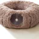 HIPIPET Winter Plush Cat Tunnel with Bed for Small Medium Large Cats, Multifunctional Cat Toys (Light Brown)