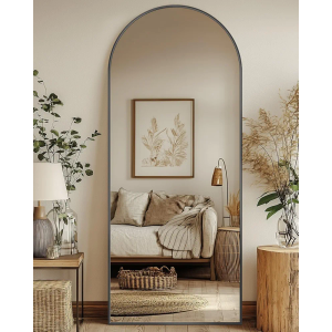 Antok Full Length Mirror, 58"x18" Arched Floor Mirror, Glassless Mirror Full Length with Stand, Floor Mirrors Freestanding, Wall Mounted Mirrors for Living Room Bedroom, Black