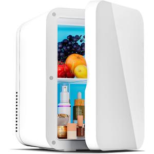 Mini Fridge for Bedroom - 8 Liter/8 Can Portable Refrigerator for Car, Office, Dorm - Quiet Cooler & Warmer for Food, Drinks, Makeup & Skincare - AC/DC Power Supply