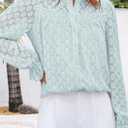 PRETTYGARDEN Women's Lace Long Sleeve Button Down Blouse (Blue), M