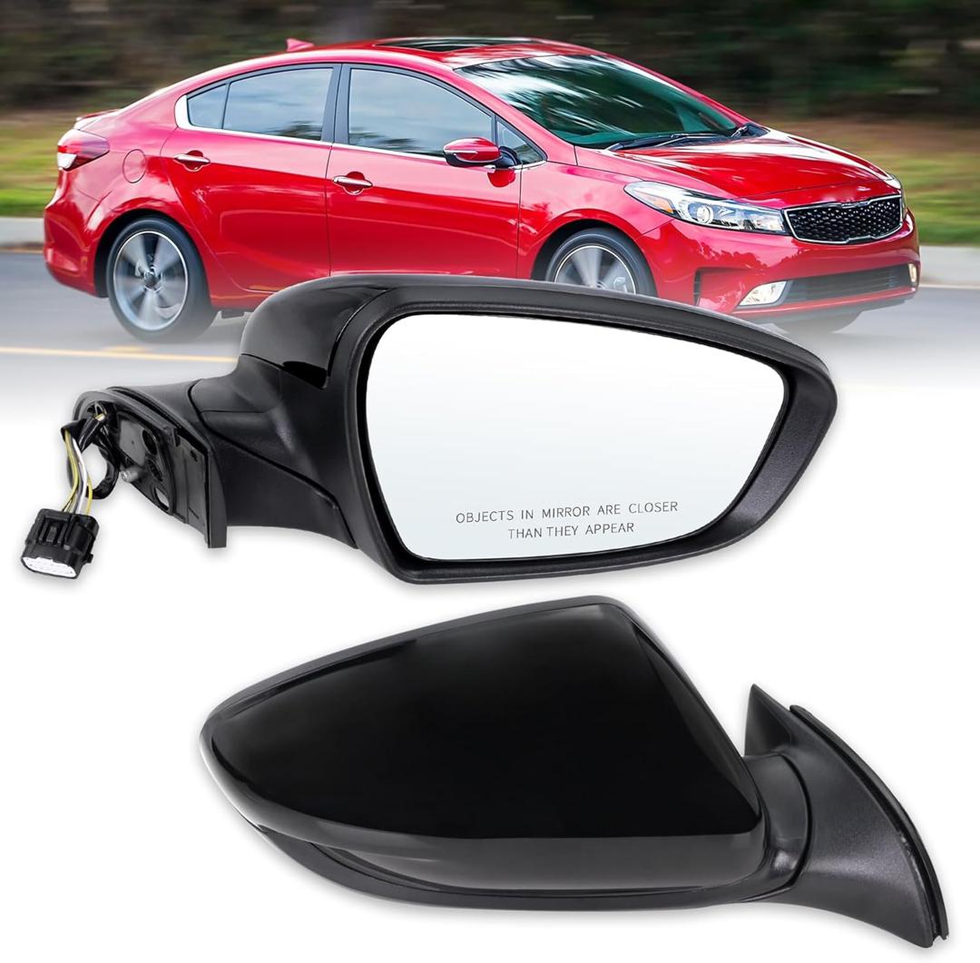 Right Passenger Side Mirror Compatible with 2017 2018 Kia Forte with Manual Folding power glass Heated Black Replace# KI1321213(5 Pins)
