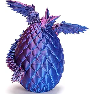 HEZUJ 3D Printed Dragon Dinosaur Egg,Articulated Crystal Dragon Fidget Toys,Prefilled Easter Basket Stuffers Eggs Filled, for Boys Girls Christmas Valentines Day Gifts (Purple Flying Dragon)