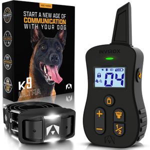 INVIROX Ultra K9 Dog Training Collar with Remote, 124 Levels for Reactive, Stubborn or Hard-to-Train Dogs, Mile Range, Night-Light Mode, Safe Communication, IP67 Waterproof E Collar for Large Dogs (Back)