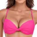 RELLECIGA Women's Underwire Bikini Top Twist Front Push Up Swim Top Mold Cup Swimwear Top (Large, Hot Pink)