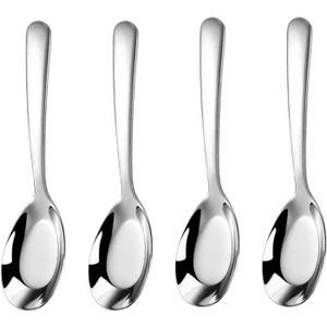 MIUPOO Thickened Stainless Steel Soup Spoons, Asian Chinese Japanese Flat Soup Spoons Large for for Ramen Noodles Bowl Table Serving, Silver, 1.77Inches, 4 Pieces