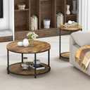 NSdirect Round Coffee Table, 25.6" Small Coffee Table for Living Room,2-Tier Rustic Wood Desktop with Storage Shelf Modern Design Home Furniture(Brown)