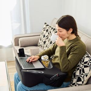 Lap Desk Pillow - Cushioned Lap Pillow for Reading, Gaming, Work & Travel, Soft & Portable Laptop Desk for Bed, Couch, or Car, Ergonomic Support for Laptops & Tablets (Black)