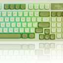 Wireless Keyboard and Mouse Combo Creamy with Number Pad for Desktop Mac iPad Bluetooth/2.4ghz/Wired Rechargeable Light up RGB Quiet Compatible with PC Laptop Tablet (Green)