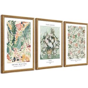 Fantasy Artists Framed Colorful Wall Art Set of 3 Impressionism Henri Matisse Van Gogh William Morris Flower Botanical Abstract Artwork Prints for Living Room Bedroom Bathroom 16" x 24" (24L" x 16W")