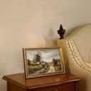 Vintage Country Cottage Canvas Wall Art(Countryside Wall Art, 16x24in, Framed) Rustic Countryside Stream And Stone Bridge Oil Painting Artwork For Living Room Bedroom Farmhouse Home Wall Decor