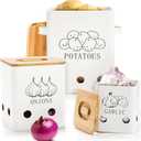 WUWEOT 3 Pack Vegetable Storage Tins, Metal Onion Garlic Potato Jars Set, Kitchen Canisters Vegetable Keeper Containers with Aerating Holes and Wooden Lid