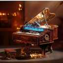 3D Wood Puzzle Piano Kit, Playable Wooden Keyboard Model with LED Lights, Interactive Craft Kit & Digital Piano Puzzle for Adults and Kids with LED