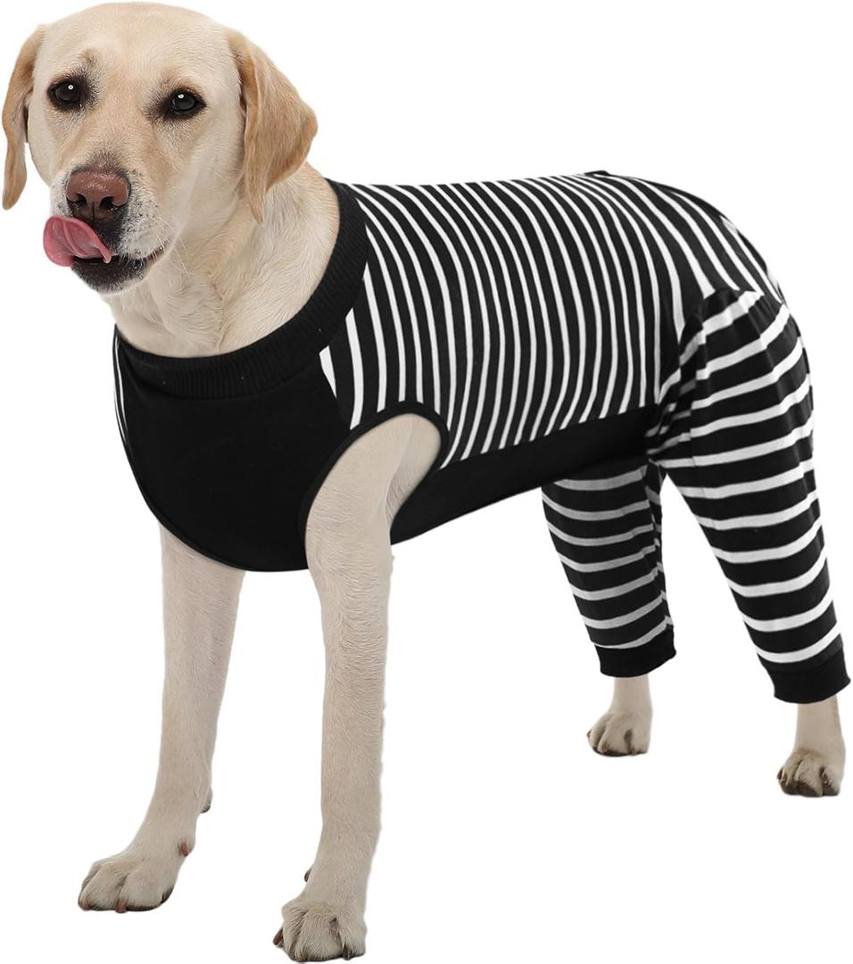 Kuoser Dog Recovery Suit, Anti Licking Dogs Rear Leg Sleeve, Abdominal Dog Surgical Suit with Pants Cover Protect Wounds, Dogs Elbow Protector Soft Pet Surgery Onesie Cone Alternative, Black XL Length: 46CM / 18.11")