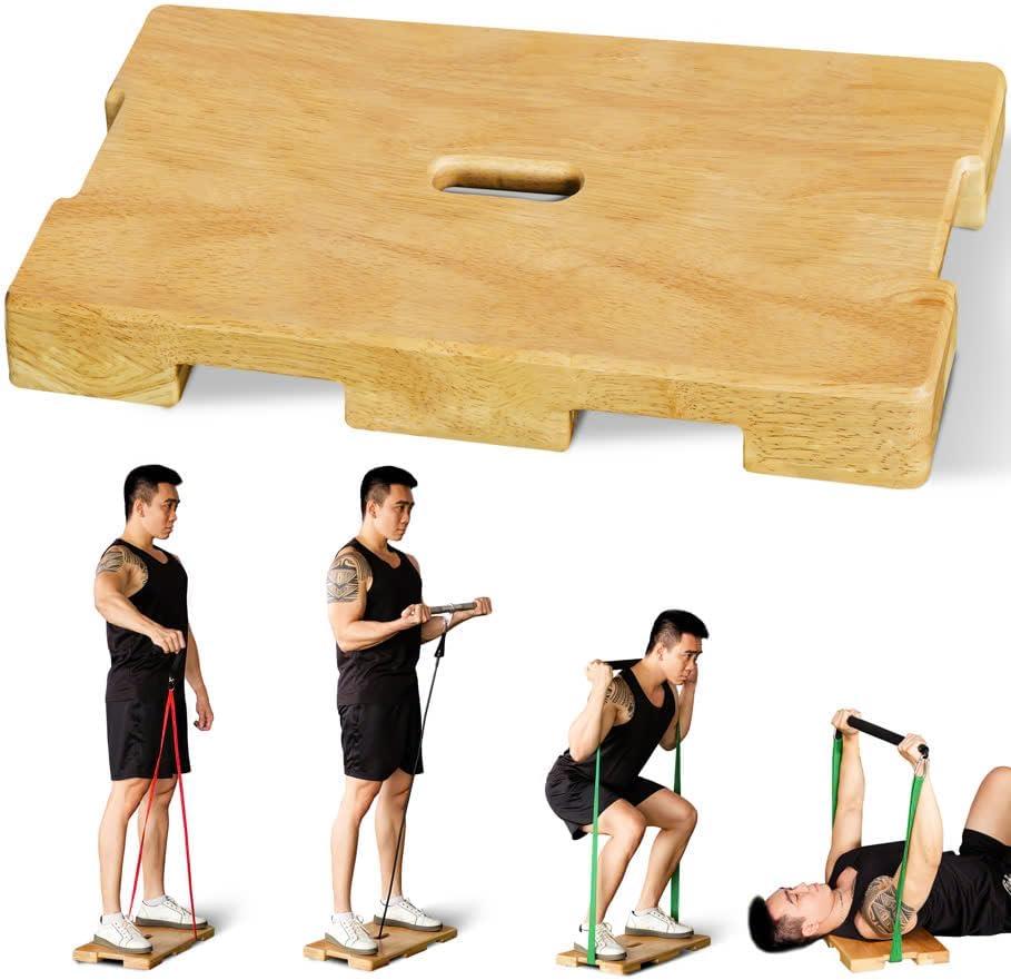 (Patent: D1088151) Wood Fitness Board, Exercise Platform or Wooden Exercise Board for Resistance Band Exercises, Resistance Band Workout, Stretching, Strength, Flexibility and Balance for Body HomeGym