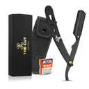 The Cut Factory Straight Razor for Men Professional Barber Straight Edge Razor for Comfortable Smooth Shave. Gift Box Leather Pouch 20 Single Edge Blades. Our Blades Never Fall (Black)