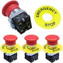 2NC 22mm Emergency Stop Push Button Switch Red Mushroom Equipment, Estop Shut Off AC 660V 10A Switch (4 Pack)