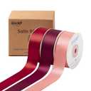 QIANF Burgundy Double Face Satin Ribbon 1 Inch x 45 Yards Wine Red Coral Pink Fabric Ribbon for Gift Wrapping, Flower Bouquets, Bows Making, Wedding Decor, Invitation Cards, Christmas (3 Rolls *15Yd)
