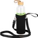 Sursip 32 oz Glass Water Bottle - Nylon Bottle Protection Sleeves, Bamboo Lid, And 1L Time Marked Measurements, Reusable, Eco-Friendly, Safe for Hot Liquids Tea Coffee Daily